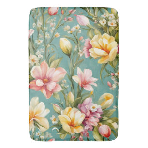 Exquisite Pink, Yellow Magnolia with White Flowers Bath Mat