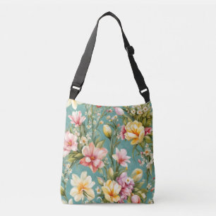 Exquisite Pink, Yellow Magnolia with White Flowers Crossbody Bag