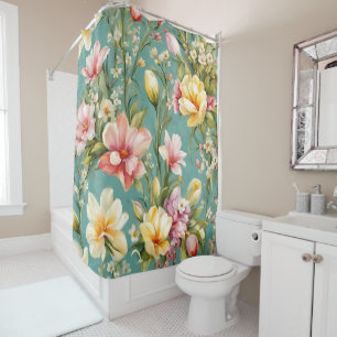 Exquisite Pink, Yellow Magnolia with White Flowers Shower Curtain