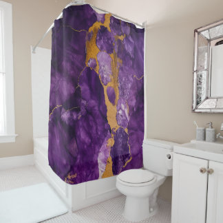 Exquisite Purple And Gold Texture Stone Marble Shower Curtain
