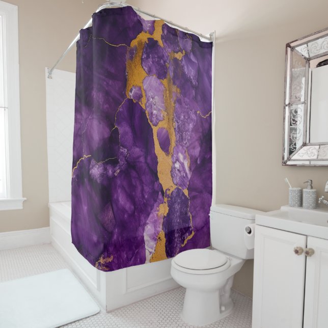 Exquisite Purple And Gold Texture Stone Marble Shower Curtain (In Situ)