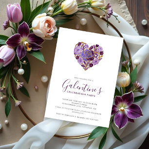 Exquisite Purple Floral Heart Galentine's Day Invitation