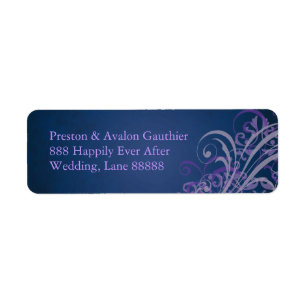 Exquisite Purple Scroll Blue Address Label