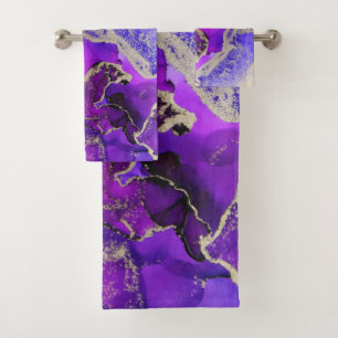 Exquisite Purple Violet Gold Bath Towel Set