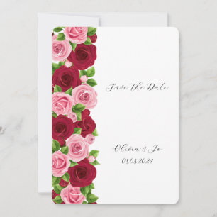 exquisite red and pink floral save the date card