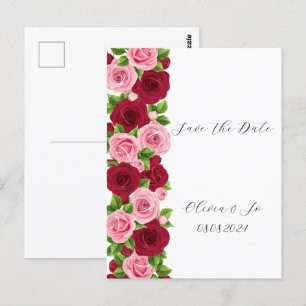  exquisite red and pink floral save the date card