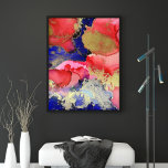 Exquisite Red Blue Gold Abstract Art Poster<br><div class="desc">An exquisite abstract piece. The original was made using alcohol ink in shades of crimson red,  indigo blue and golden brass. The original artwork was made by international artist Pauline Benjes. See our collections for more beautiful abstracts. Exquisite Red Blue Gold Abstract Art Poster.</div>