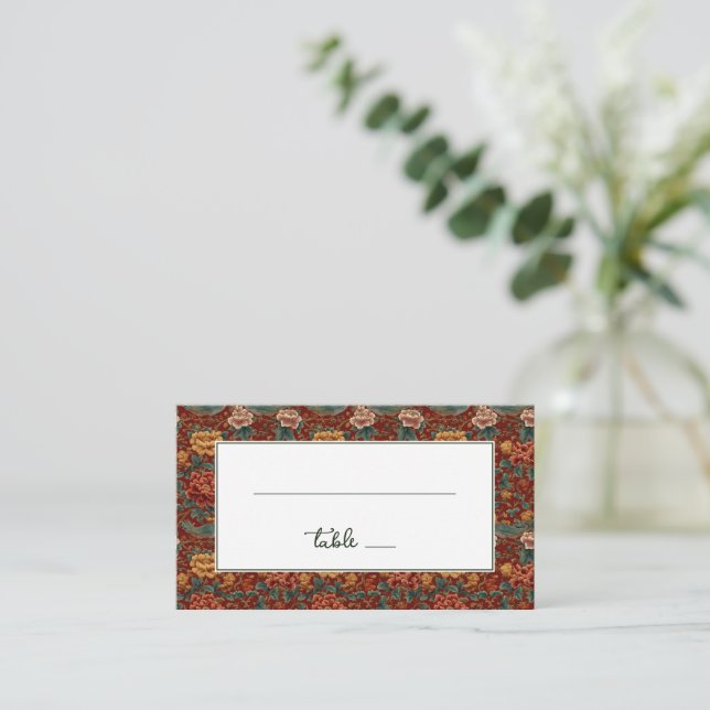 Exquisite Red Floral Border Place Card (Standing Front)