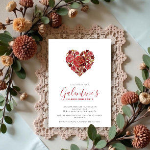 Exquisite Red Floral Heart Galentine's Day Party  Invitation