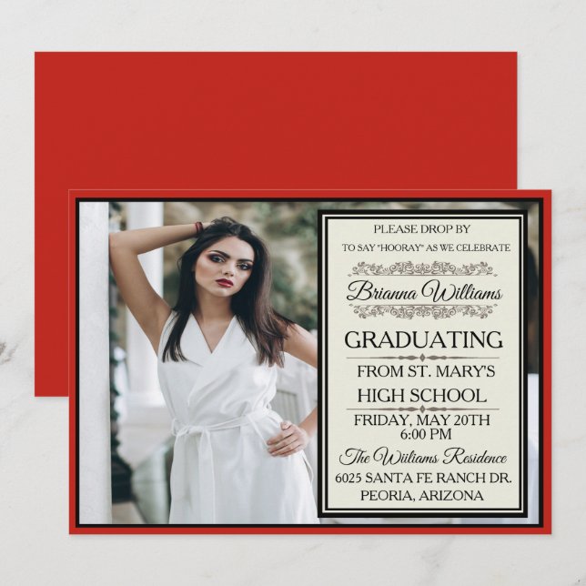 Exquisite Red Graduation Invitation (Front/Back)
