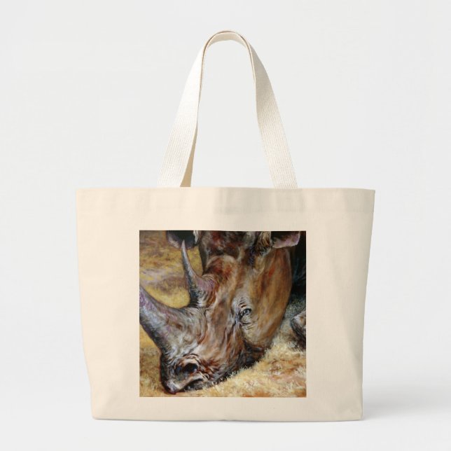 Exquisite Rhinoceros Oil Painting Photo Printed Large Tote Bag (Front)