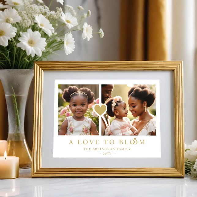Exquisite Romantic Golden Heart 2 Photos Family Poster (Exquisite Romantic Faux Golden Heart 2 Photos Family Poster. )