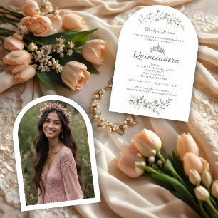 Exquisite Romantic Minimal Spring Floral Tiara XVs Invitation