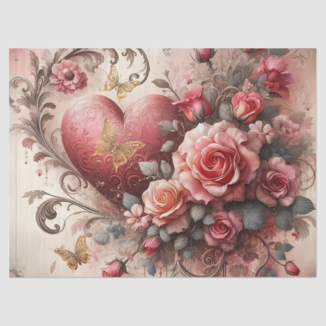 Exquisite Romantic Pink Floral Tissue Paper Sheets (Front)