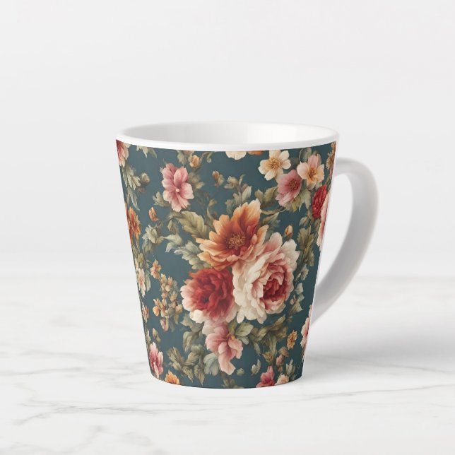Exquisite Romantic Roses and Beautiful Flowers Latte Mug (Right Angle)