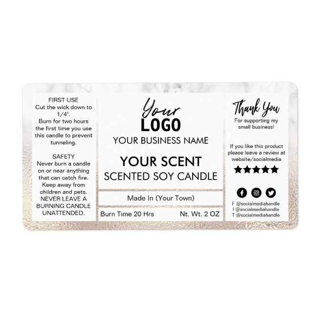 Exquisite Rose Gold And Marble Scented Soy Candle  (Front)