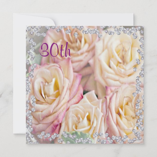Exquisite Roses & Diamonds 30th Birthday Invitation (Front)