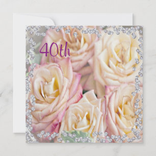 Exquisite Roses & Diamonds 40th Birthday Invitation