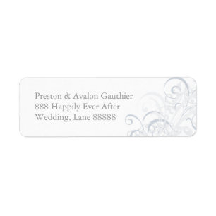 Exquisite Silve Scroll White Wedding Address Label
