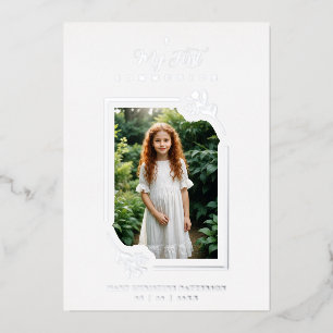 Exquisite Silver Botanical Frame First Communion