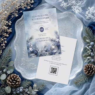 Exquisite Snowy Dusty Blue Winter Wedding TLW26 Invitation
