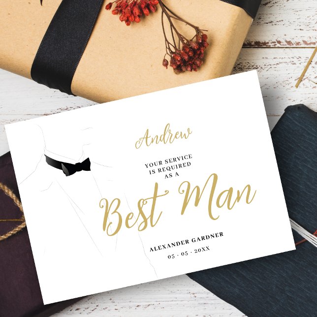 Exquisite Sophisticated Gentleman Groosman Wedding Invitation (Exquisite Sophisticated Gentleman Best Man Wedding Proposal Card in Black and Faux Gold. )