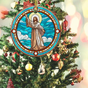 Exquisite Stained Glass Jesus Christmas Ceramic Tree Decoration