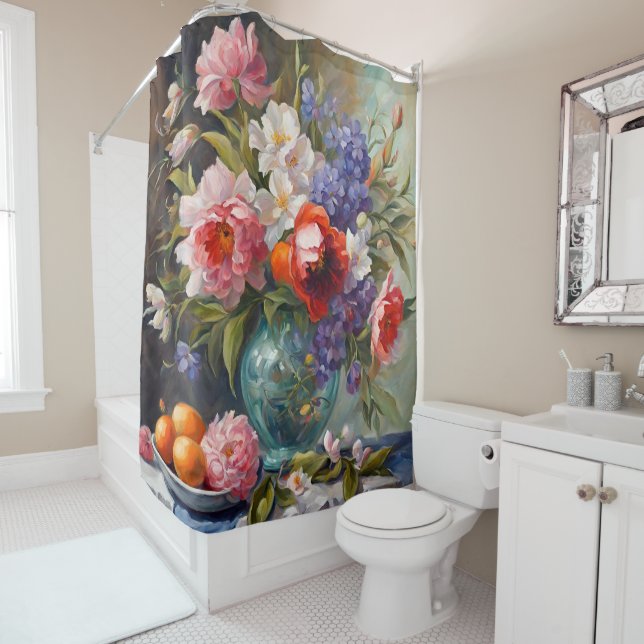 Exquisite Still Life with Graceful Flowers Shower Curtain (In Situ)