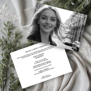 Exquisite Stylish Calligraphy Photo Grad Initials Invitation