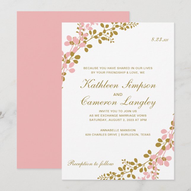 Exquisite Vines Invitation- Coral & Gold Invitation (Front/Back)
