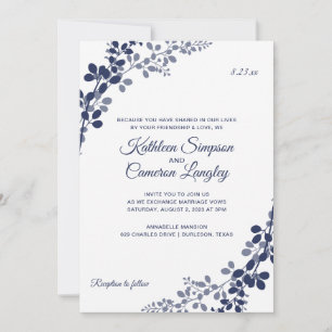 Exquisite Vines Wedding Invitation Navy Blue