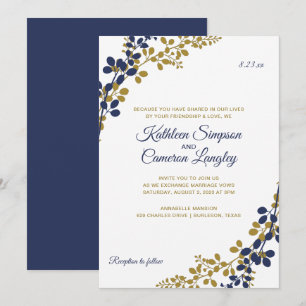 Exquisite Vines Wedding Invitation Navy & Gold