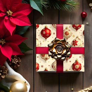 Exquisite Vintage Red & Gold Christmas Ornaments Wrapping Paper