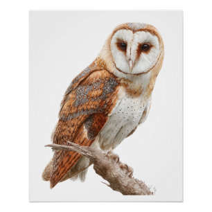 Exquisite Watercolor Barn Owl Portrait Poster