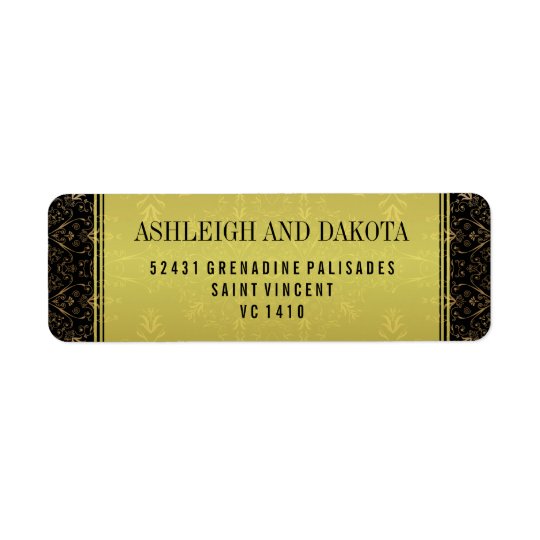 Exquisite Wedding | Golden Overlay on Damask Return Address Label