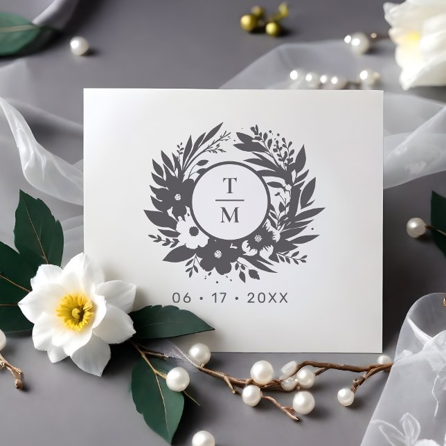 Exquisite Wedding Wildflowers Wreath Initials Rubber Stamp (Exquisite Wedding Wildflowers Wreath Initials rubber stamp.)
