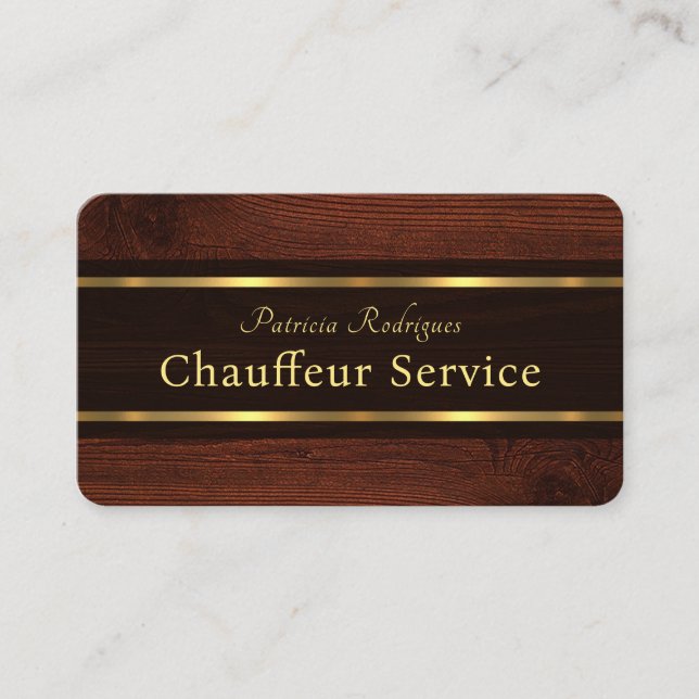 Exquisite Wood Grain Gold Lines Chauffeur  Business Card (Front)