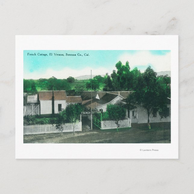 Exterior Aerial View of French Cottage Postcard (Front)