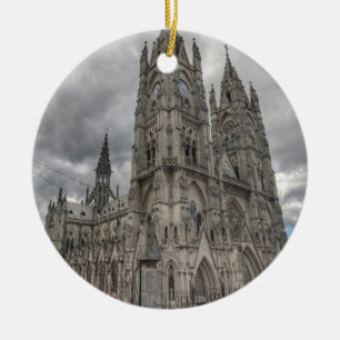 Exterior of the Basilica in Quito, Ecuador Ceramic Tree Decoration