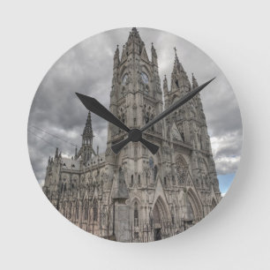 Exterior of the Basilica in Quito, Ecuador Round Clock