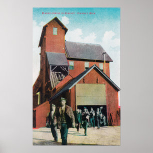 Exterior View of a Mine, Workers Exiting Poster