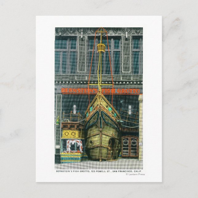 Exterior View of Bernstein's Fish Grotto on Postcard (Front)