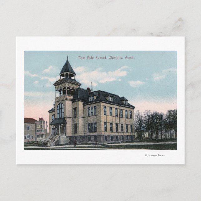 Exterior View of East Side School Bldg Postcard (Front)