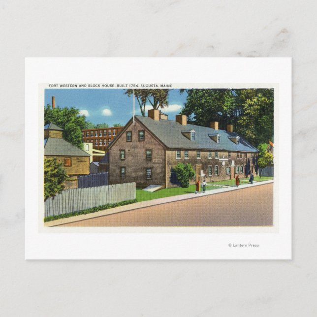 Exterior View of Ft. Western and Block Houses # Postcard (Front)