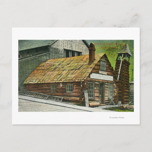 Exterior View of Log Cabin Soda Works, Church Postcard (Front)