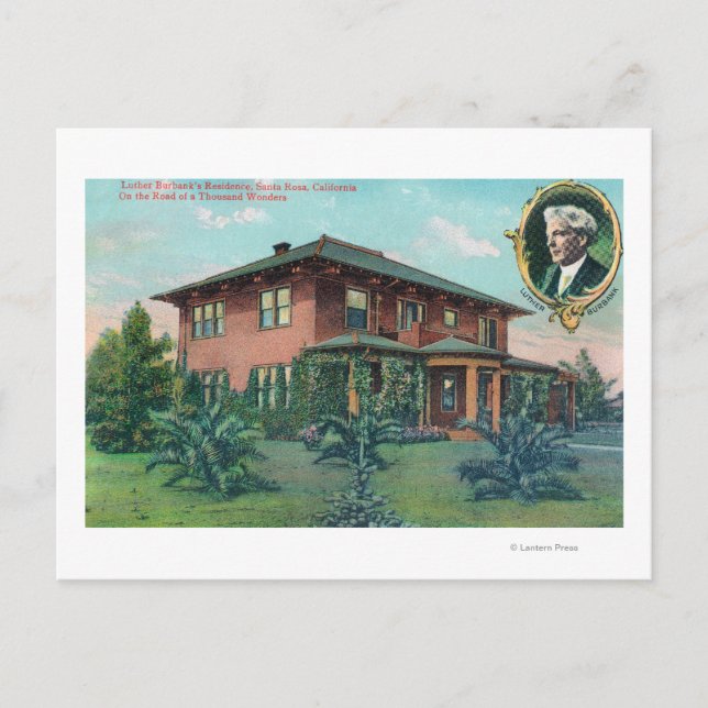 Exterior View of Luther Burbank's Residence Postcard (Front)