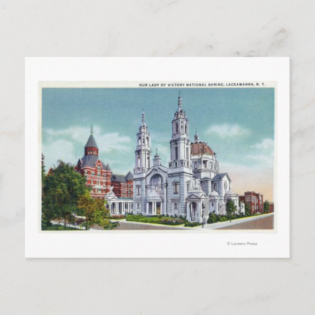 Exterior View of Our Lady of Victory Nat'l Postcard (Front)