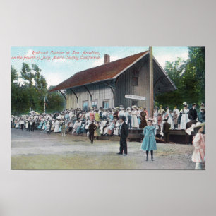 Exterior View of Railroad Station on 4th of Poster