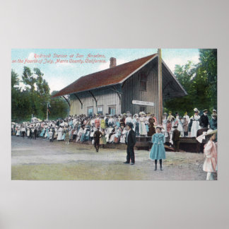 Exterior View of Railroad Station on 4th of Poster