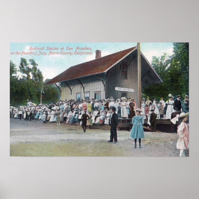 Exterior View of Railroad Station on 4th of Poster (Front)